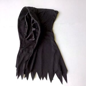 Fun World Halloween Mask Grim Reaper Costume Hood All Black Mesh Covers Face